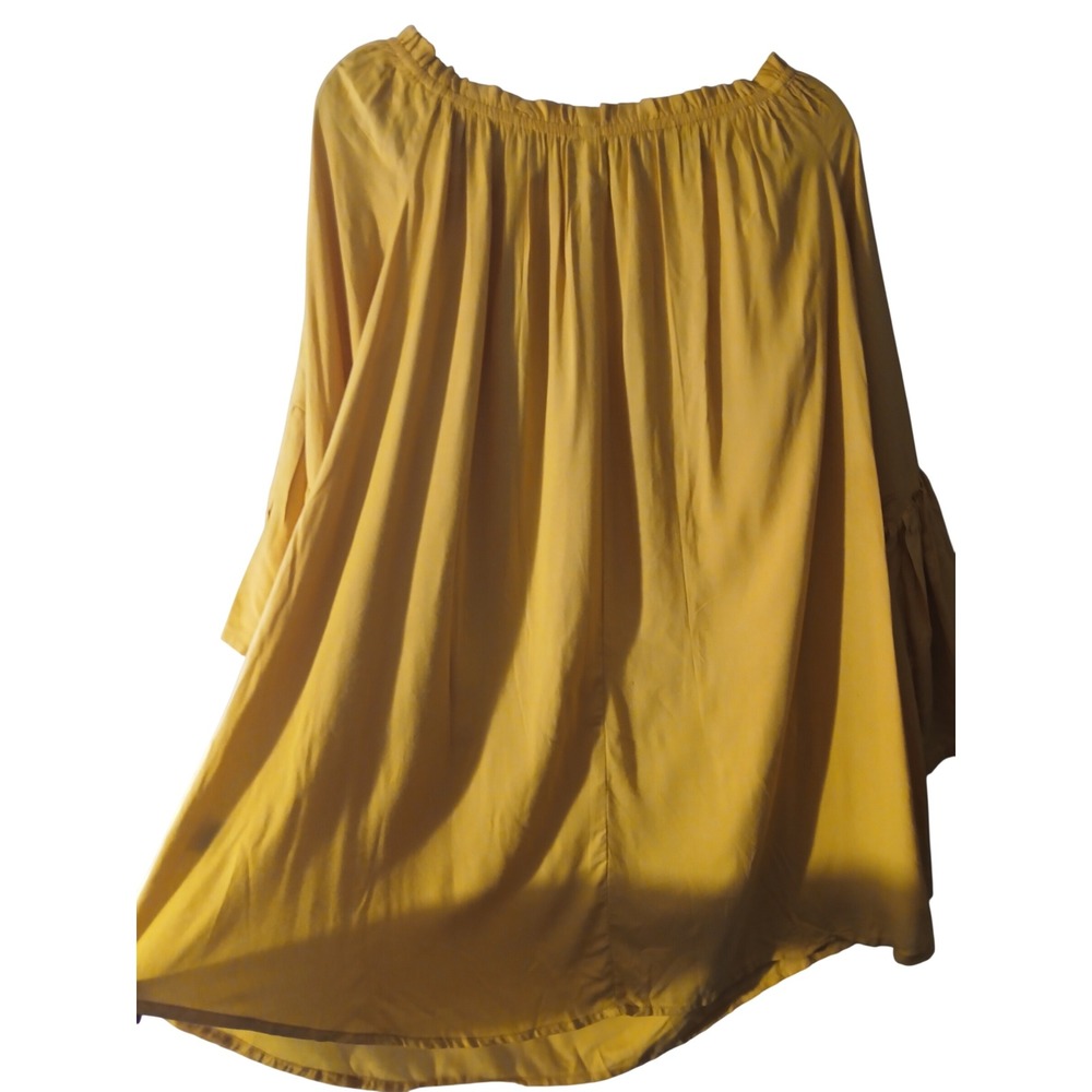Feathers Mustard Yellow Floral Embroidered Bell Sleeve Off Shoulder Blouse XL - Picture 9 of 10